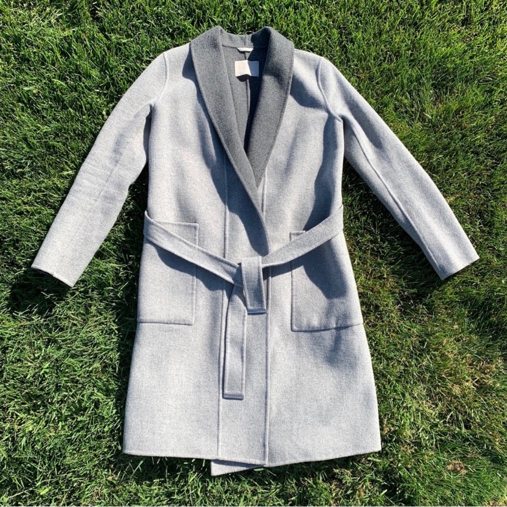 SOLD 💕 Soia & Kyo isadora grey lapel long belted wrap coat maxi duo tone 2 smal - Picture 2 of 9